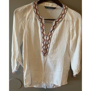 ZARA WOMAN Basic V-Neck Embellished Tunic Top Boho XS